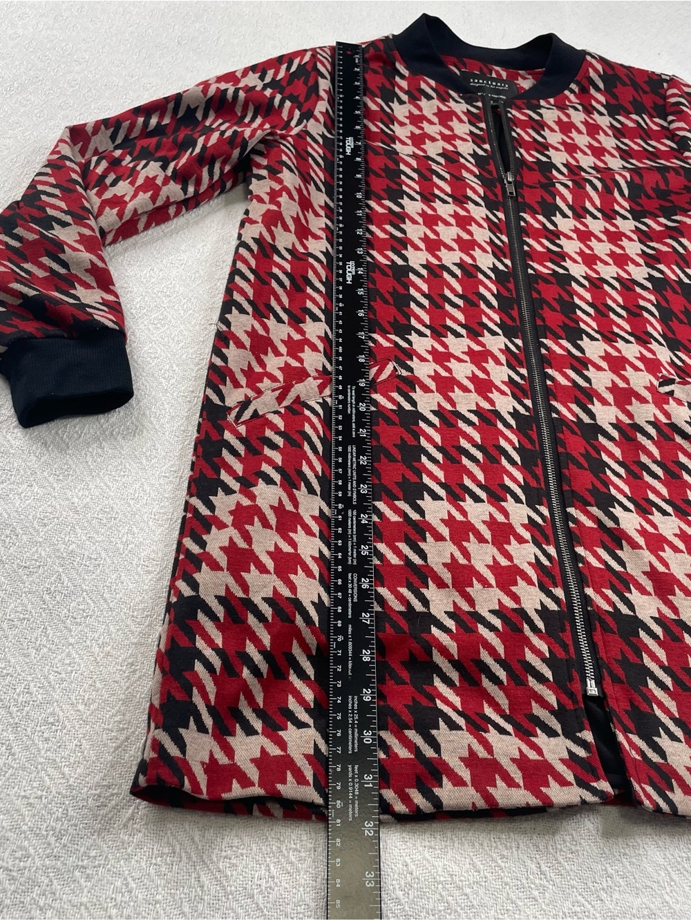 Sanctuary -Red Houndstooth Zip-Front Sweater Jacket ~ Size Small- Office - Picture 5 of 11